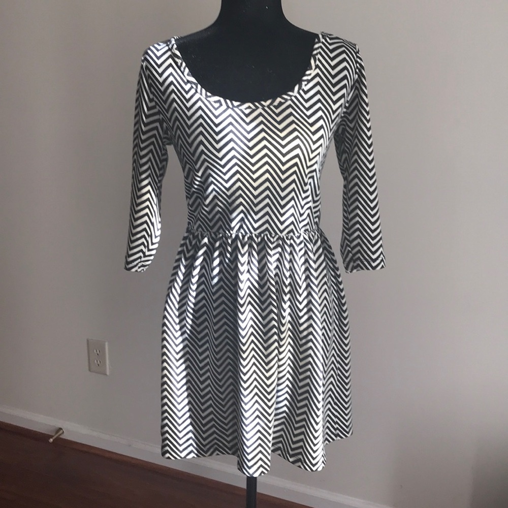 Black & Ivory BeBop Chevron  Fit & Flare Dress